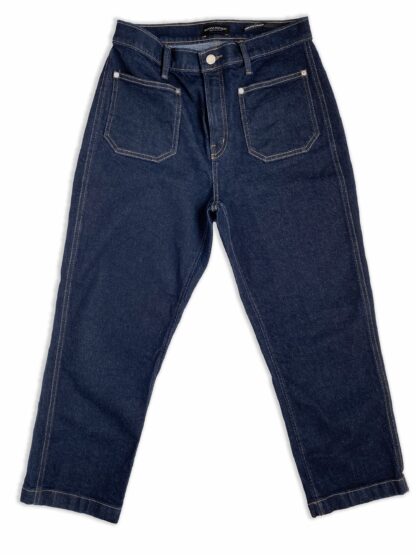 a full overhead view of a pair of Banana Republic cropped denim pants in dark wash