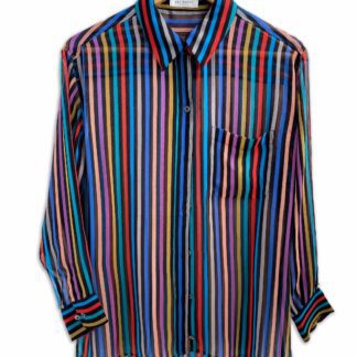 front view of an Equipment striped silk blouse