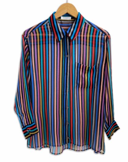 front view of an Equipment striped silk blouse