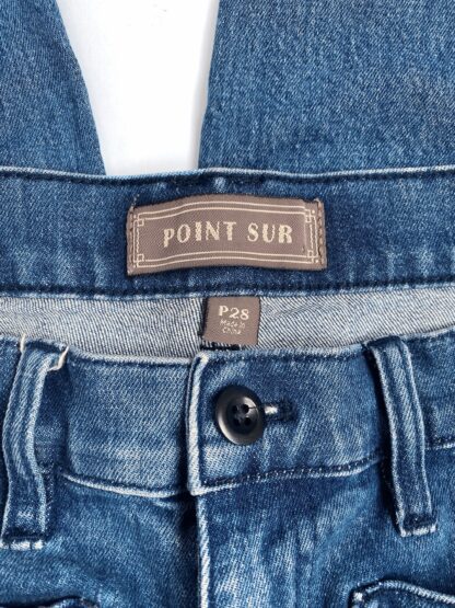 front view of J.Crew Point Sur wide-leg crops showing button front detail and Point Sur tag